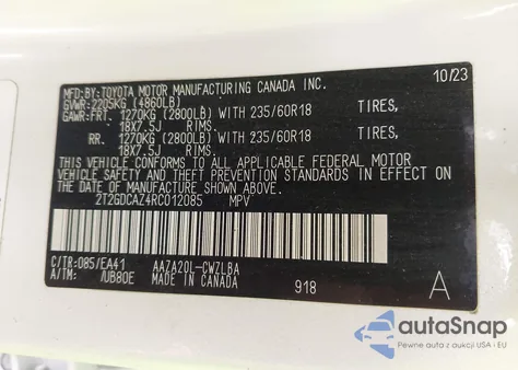 2024 Lexus Nx 250 Premium z USA, uszkodzony, nr VIN 2T2GDCAZ4RC012085